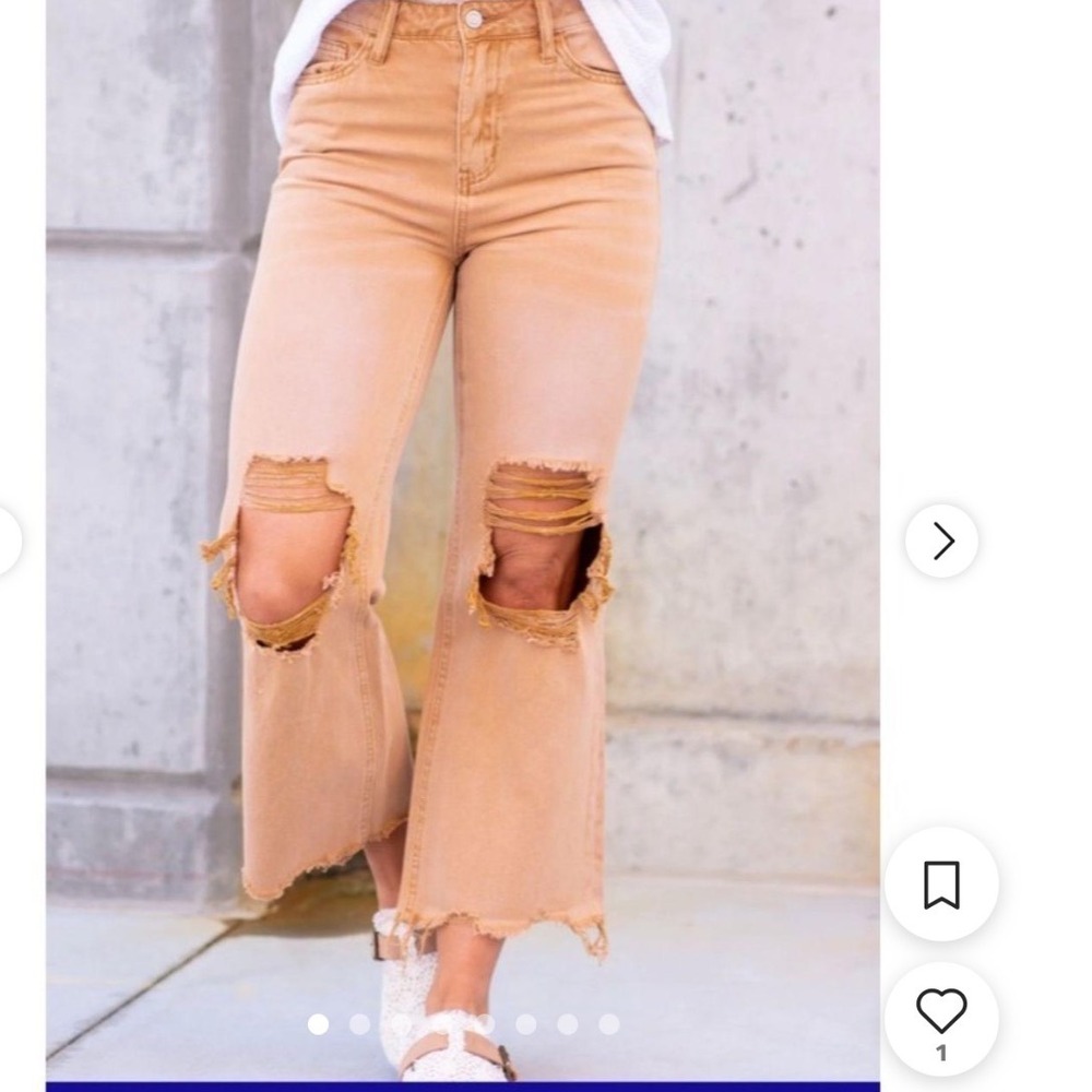 Vervet Leslie 90s Vintage Crop Flare Jeans Coral Distressed Raw Hem Size 28 NEW